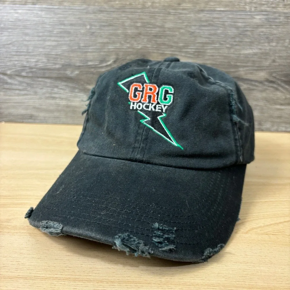 Grand Rapids Griffins Hat Cap Strap Back Womens Black Distressed‎ Adjustable